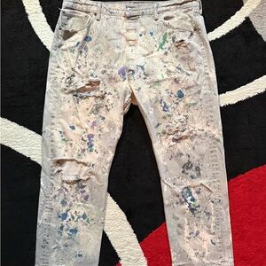 Levi’s 501 Vintage Gray Paint Splatter Distressed Denim Jeans 42x30
